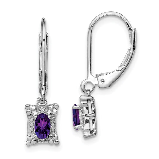 Sterling Silver Rhodium-plated Amethyst Diamond Earrings