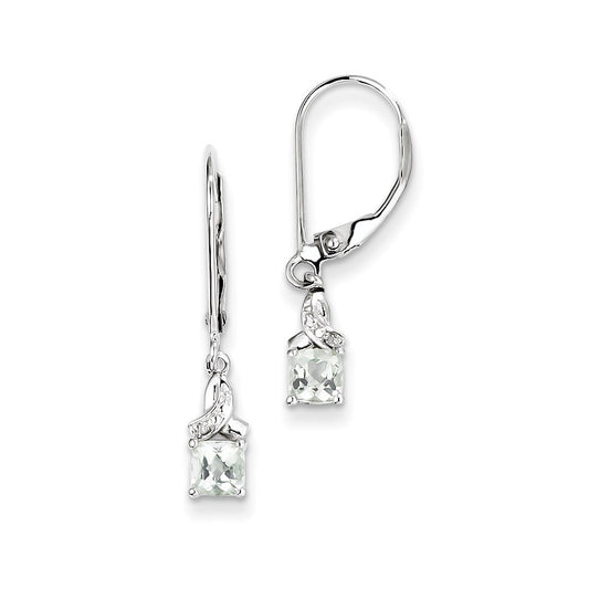 Sterling Silver Green Quartz Diamond Earrings