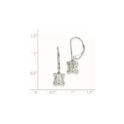 Sterling Silver Green Quartz Diamond Earrings