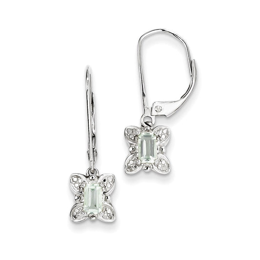 Sterling Silver Green Quartz Diamond Earrings