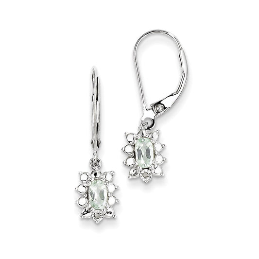 Sterling Silver Green Quartz Diamond Earrings