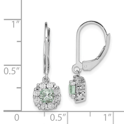Sterling Silver Rhodium-plated Green Quartz and Diamond Earrings