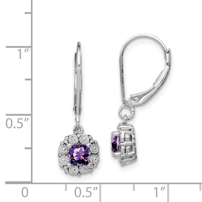 Sterling Silver Rhodium-plated Amethyst Diamond Earrings