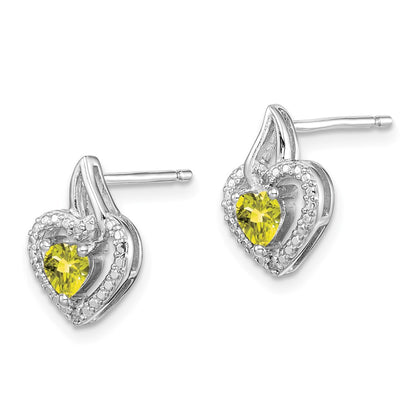 Sterling Silver Rhodium-plated Lemon Quartz Diamond Earrings