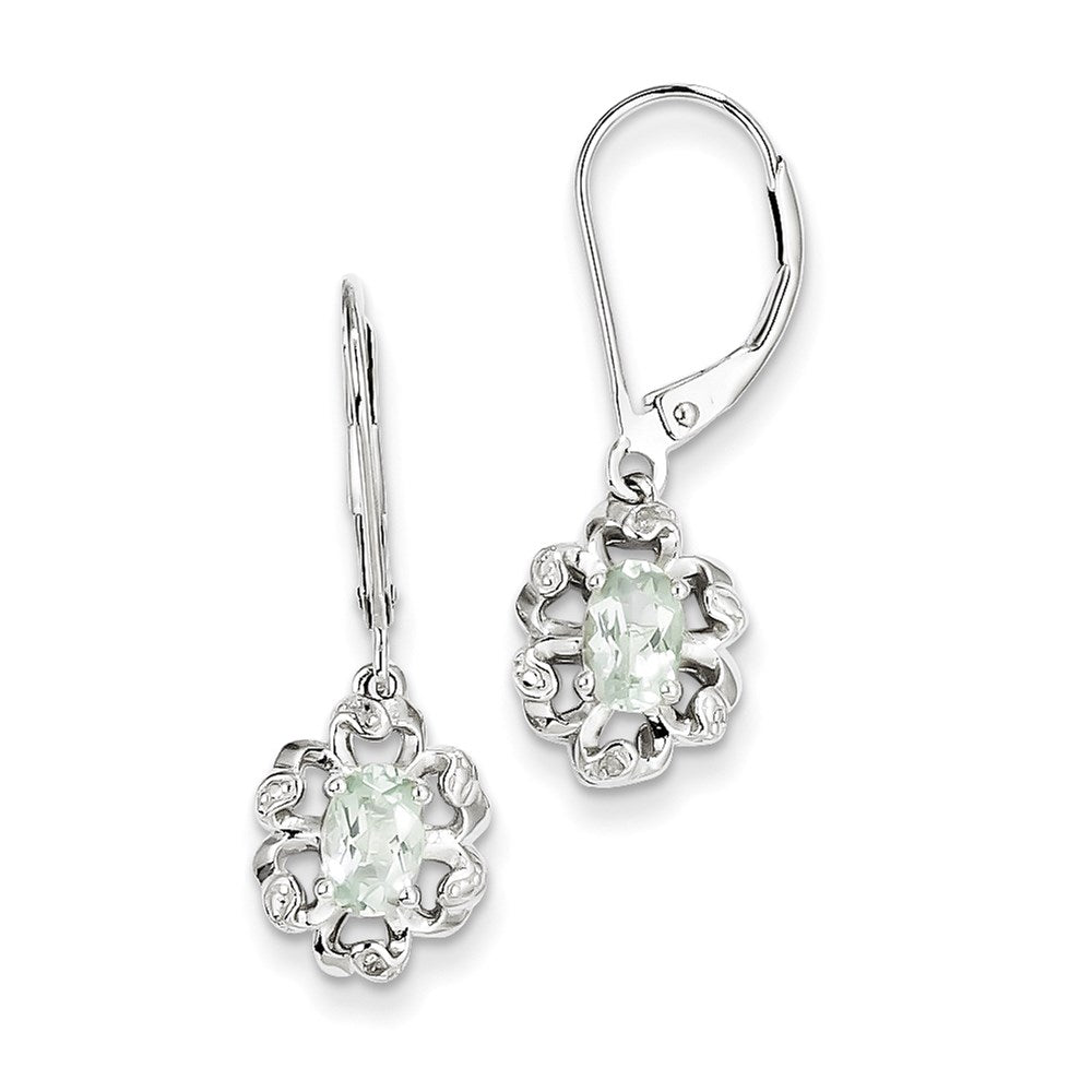 Sterling Silver Green Quartz Diamond Earrings