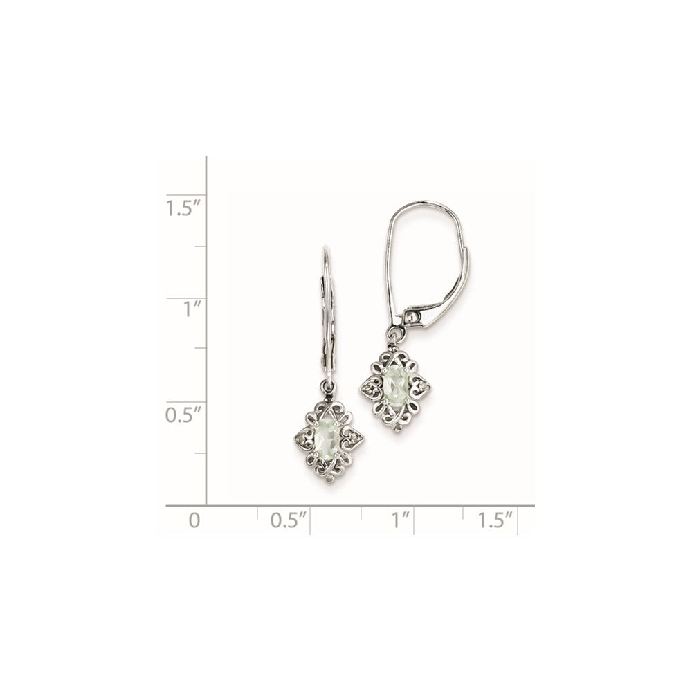 Sterling Silver Green Quartz Diamond Earrings