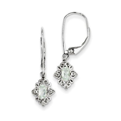 Sterling Silver Green Quartz Diamond Earrings