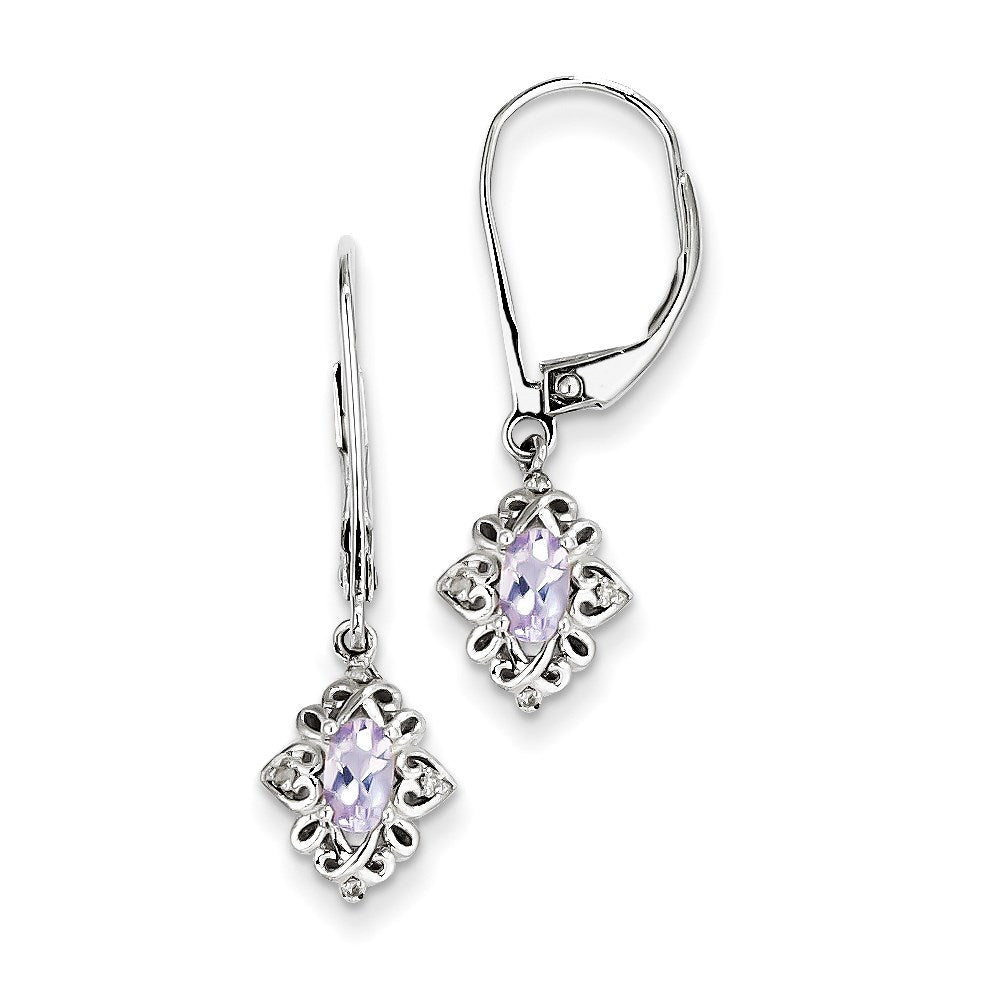 Sterling Silver Pink Quartz Diamond Earrings