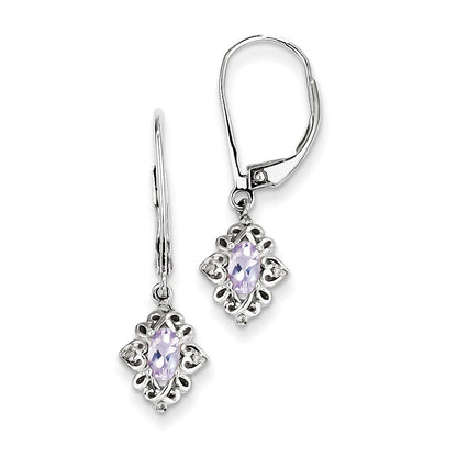 Sterling Silver Pink Quartz Diamond Earrings