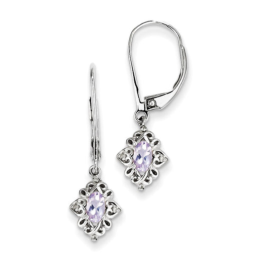 Sterling Silver Pink Quartz Diamond Earrings
