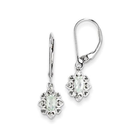 Sterling Silver Green Quartz Diamond Earrings