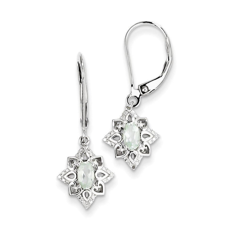 Sterling Silver Green Quartz Diamond Earrings