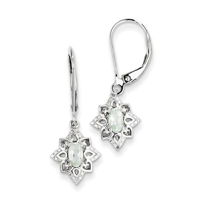 Sterling Silver Green Quartz Diamond Earrings