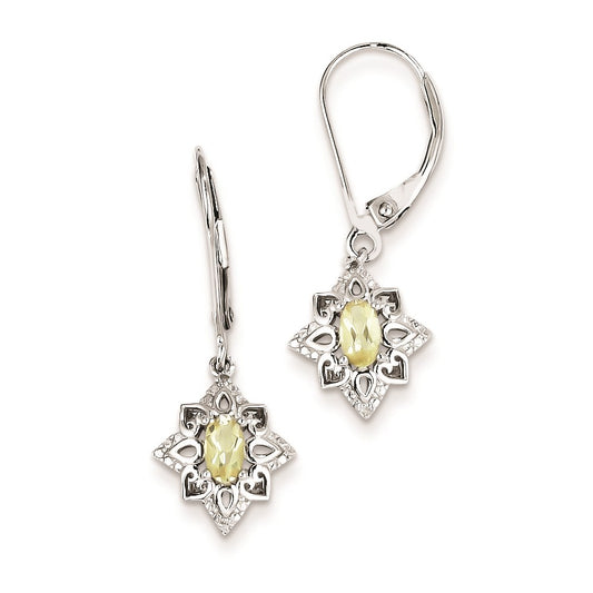 Sterling Silver Lemon Quartz Diamond Earrings