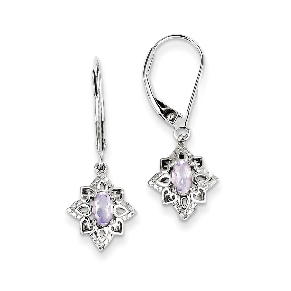 Sterling Silver Pink Quartz Diamond Earrings