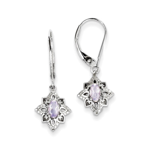 Sterling Silver Pink Quartz Diamond Earrings