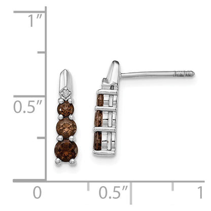 Sterling Silver Rhodium-plated Smoky Quartz Diamond Earrings
