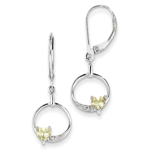 Sterling Silver Lemon Quartz Diamond Earrings