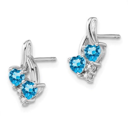 Sterling Silver Rhodium-plated Blue Topaz Diamond Earrings