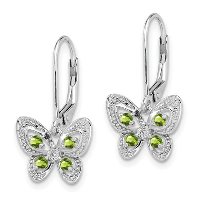 Sterling Silver Rhodium-plated Peridot and Diamond Earrings