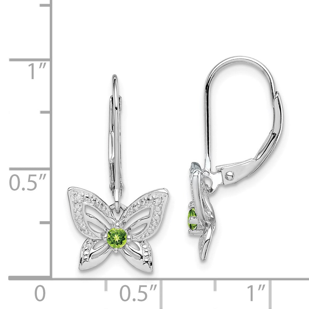 Sterling Silver Rhodium-plated Peridot u0026 Diamond Earrings