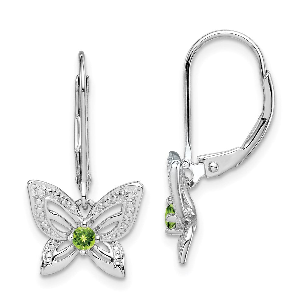 Sterling Silver Rhodium-plated Peridot u0026 Diamond Earrings