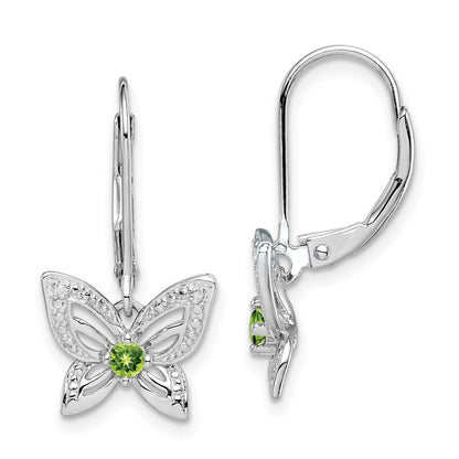 Sterling Silver Rhodium-plated Peridot u0026 Diamond Earrings