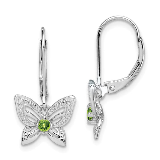 Sterling Silver Rhodium-plated Peridot u0026 Diamond Earrings