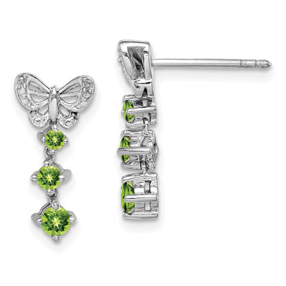 Sterling Silver Rhodium-plated Peridot and Diamond Earrings