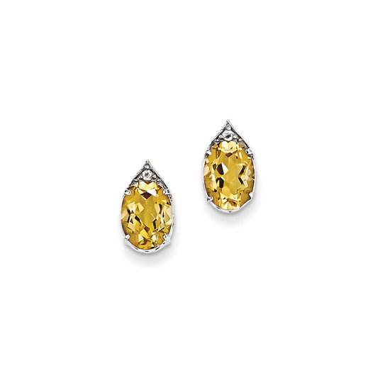 Sterling Silver with Citrine and White Topaz Oval Post Earrings