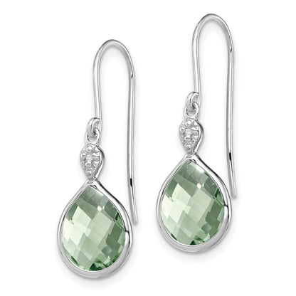 Sterling Silver Rhodium Plated Diamond Green Quartz Earrings