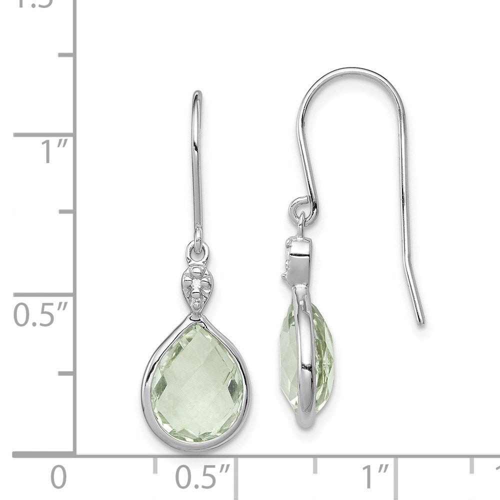 Sterling Silver Rhodium Plated Diamond Green Quartz Earrings