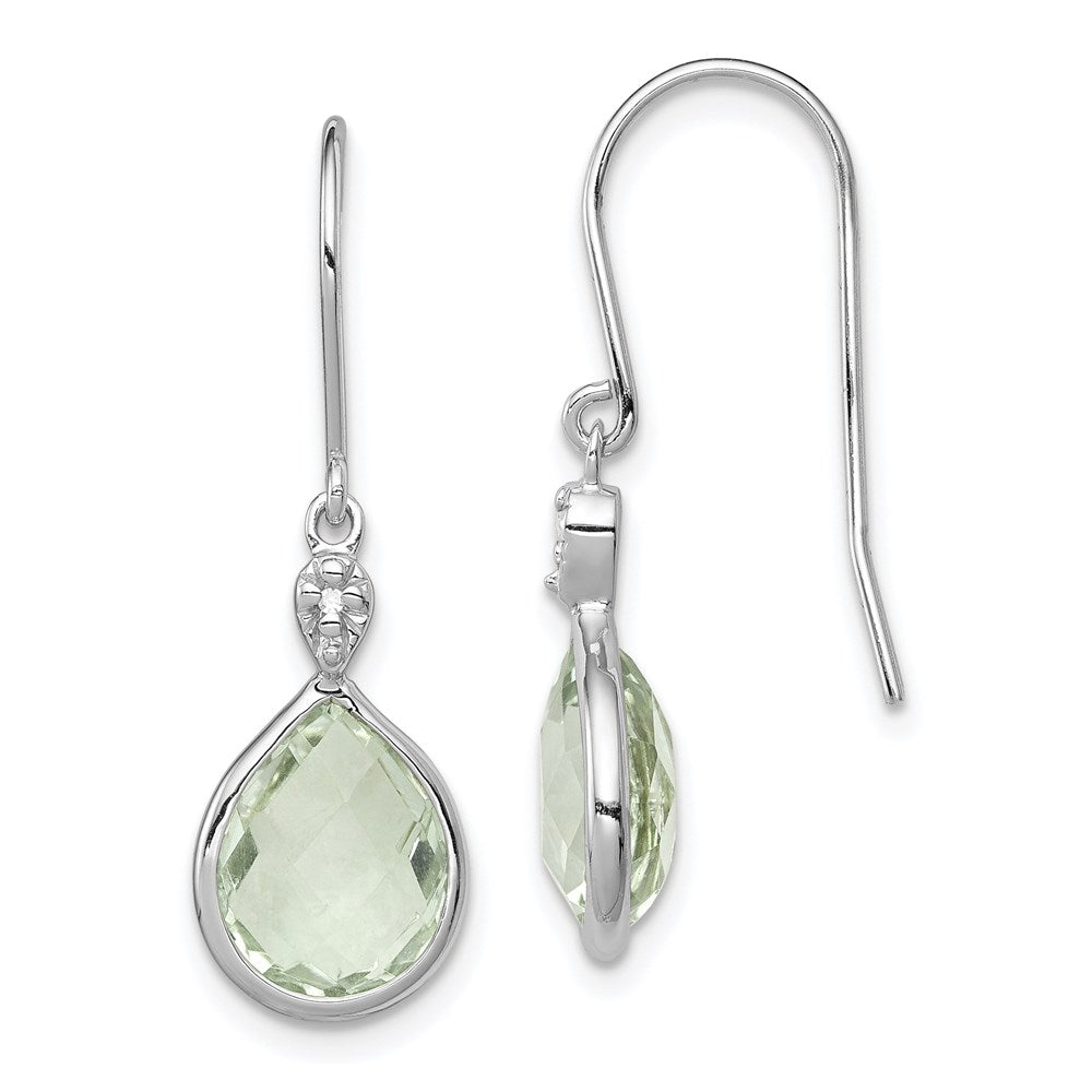 Sterling Silver Rhodium Plated Diamond Green Quartz Earrings