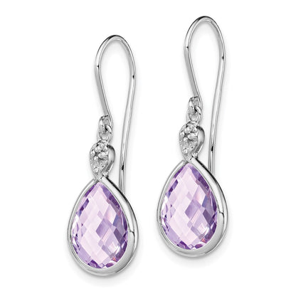 Sterling Silver Rhodium Plated Diamond Rose de France Earrings