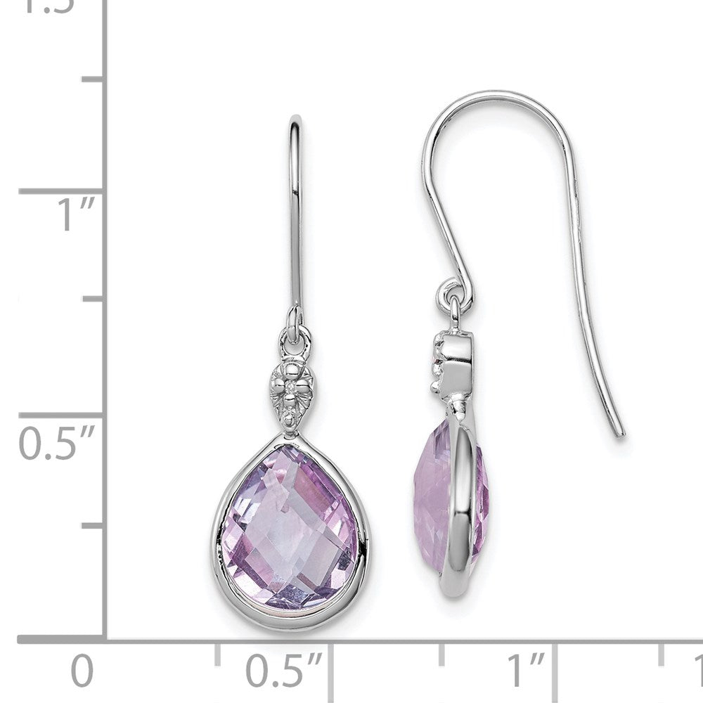 Sterling Silver Rhodium Plated Diamond Rose de France Earrings