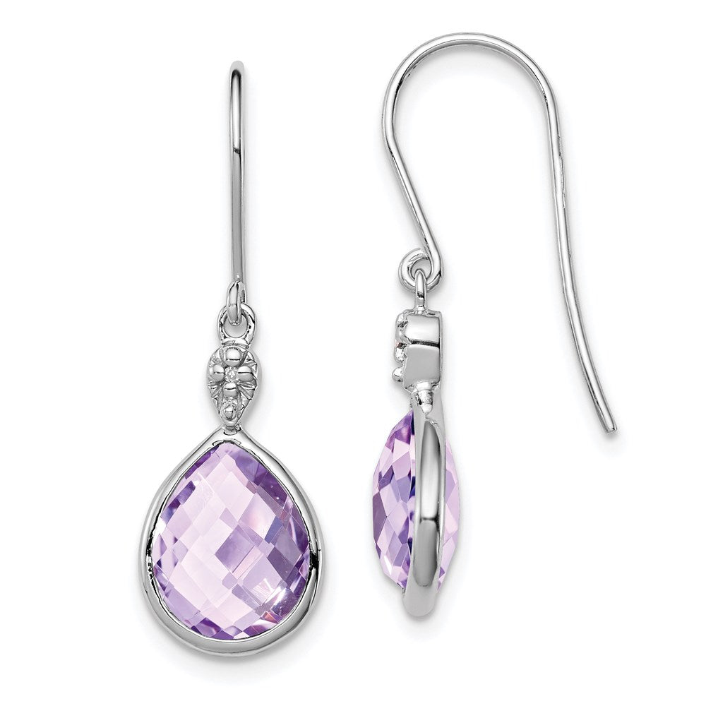 Sterling Silver Rhodium Plated Diamond Rose de France Earrings