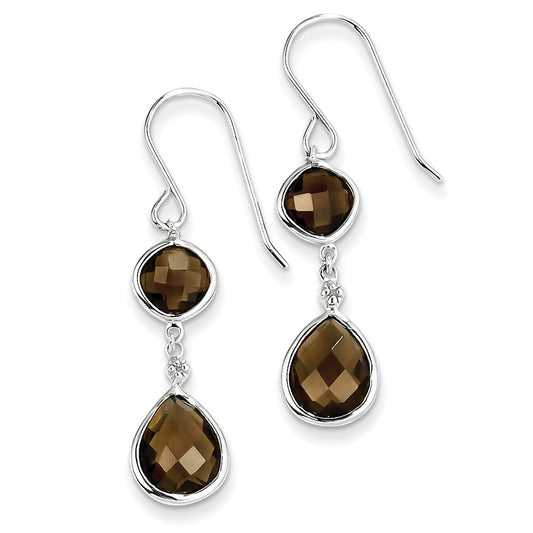 Sterling Silver Rhodium Plated Diamond Smoky Quartz Earrings