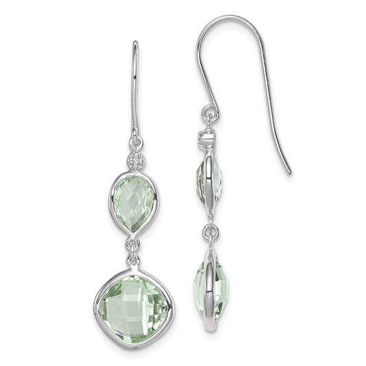 Sterling Silver Rhodium Plated Diamond and Green Quartz Earrings