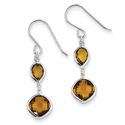 Sterling Silver Rhodium Plated Diamond u0026 Whiskey Quartz Earrings