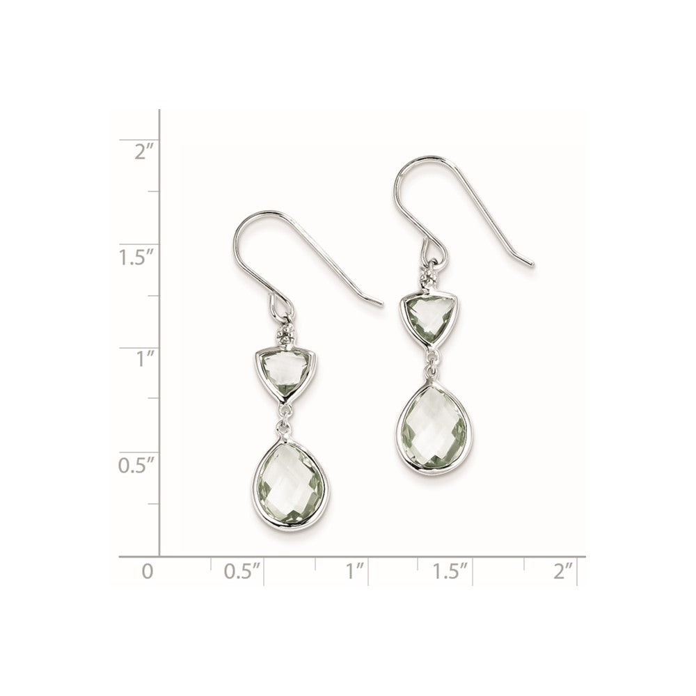 Sterling Silver Rhodium Plated Diamond Green Quartz Earrings