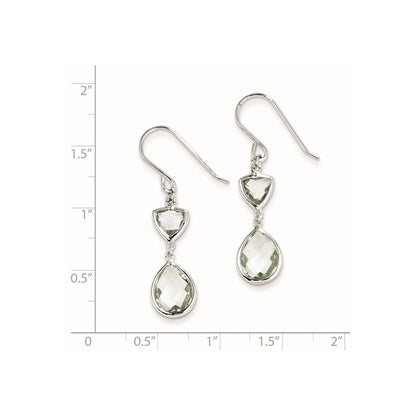 Sterling Silver Rhodium Plated Diamond Green Quartz Earrings