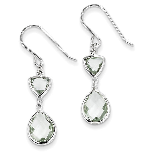 Sterling Silver Rhodium Plated Diamond Green Quartz Earrings