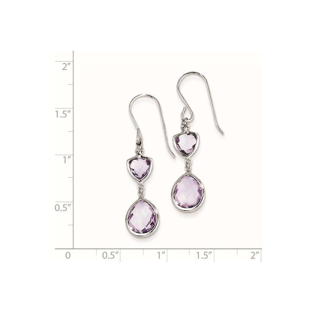 Sterling Silver Rhodium Plated Diamond and Pink Quartz Earrings
