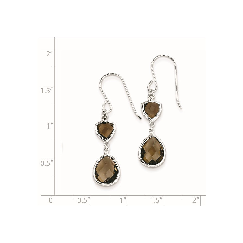 Sterling Silver Rhodium Plated Diamond and Smoky Quartz Earrings