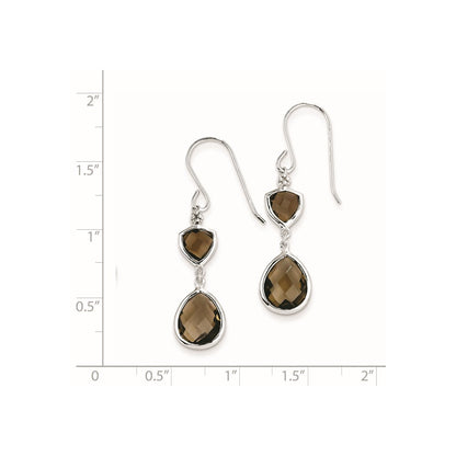 Sterling Silver Rhodium Plated Diamond and Smoky Quartz Earrings