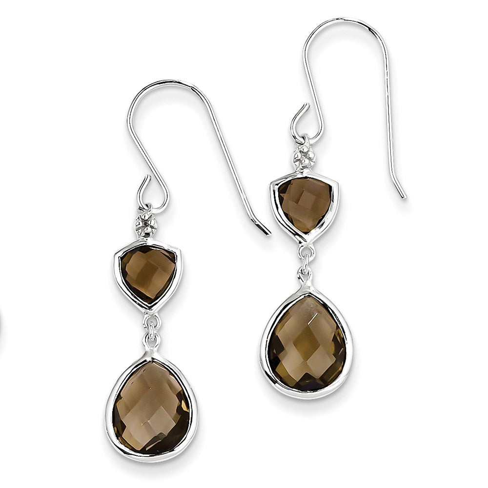 Sterling Silver Rhodium Plated Diamond and Smoky Quartz Earrings