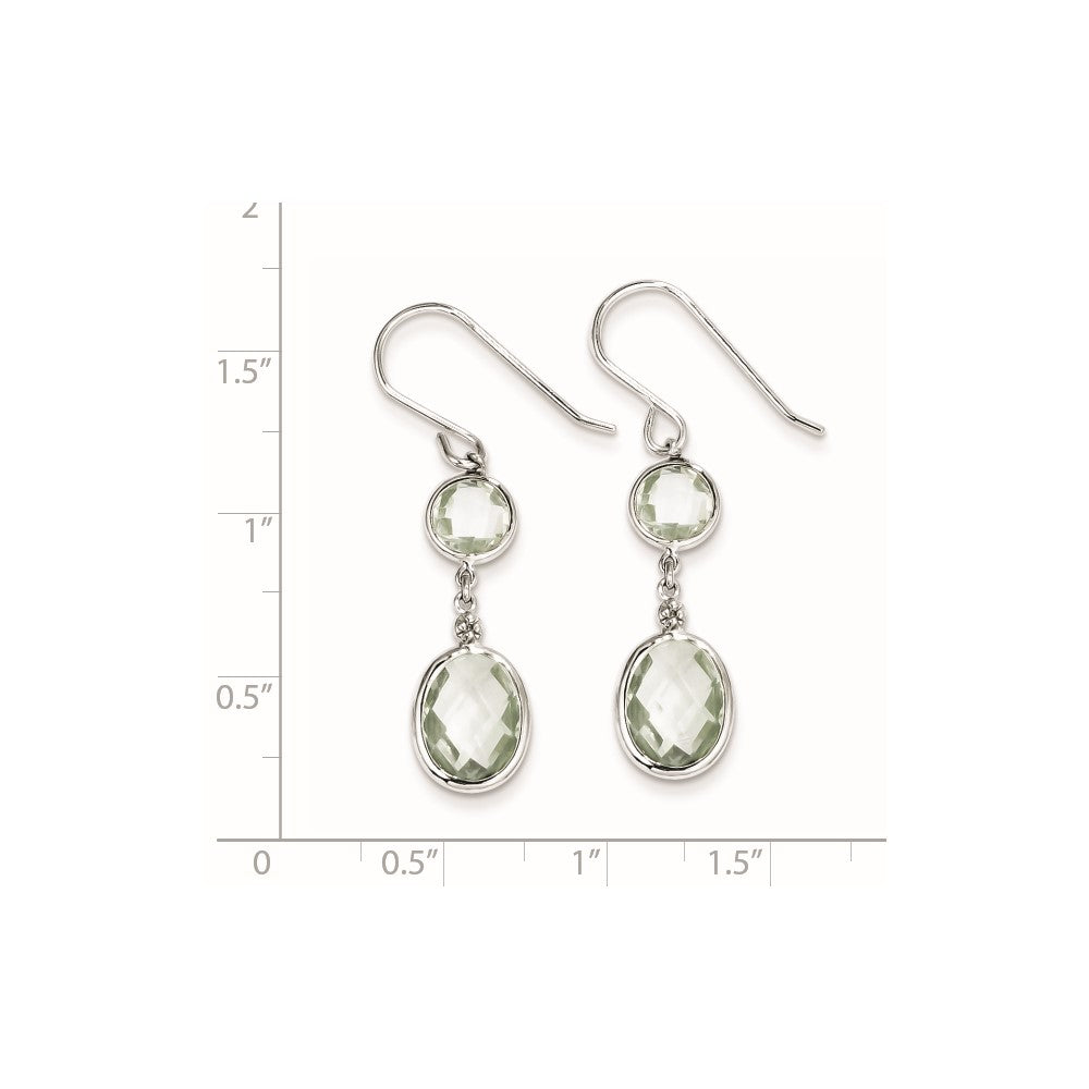 Sterling Silver Rhodium Plated Diamond Green Quartz Earrings