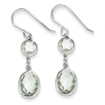 Sterling Silver Rhodium Plated Diamond Green Quartz Earrings