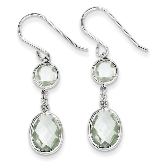 Sterling Silver Rhodium Plated Diamond Green Quartz Earrings
