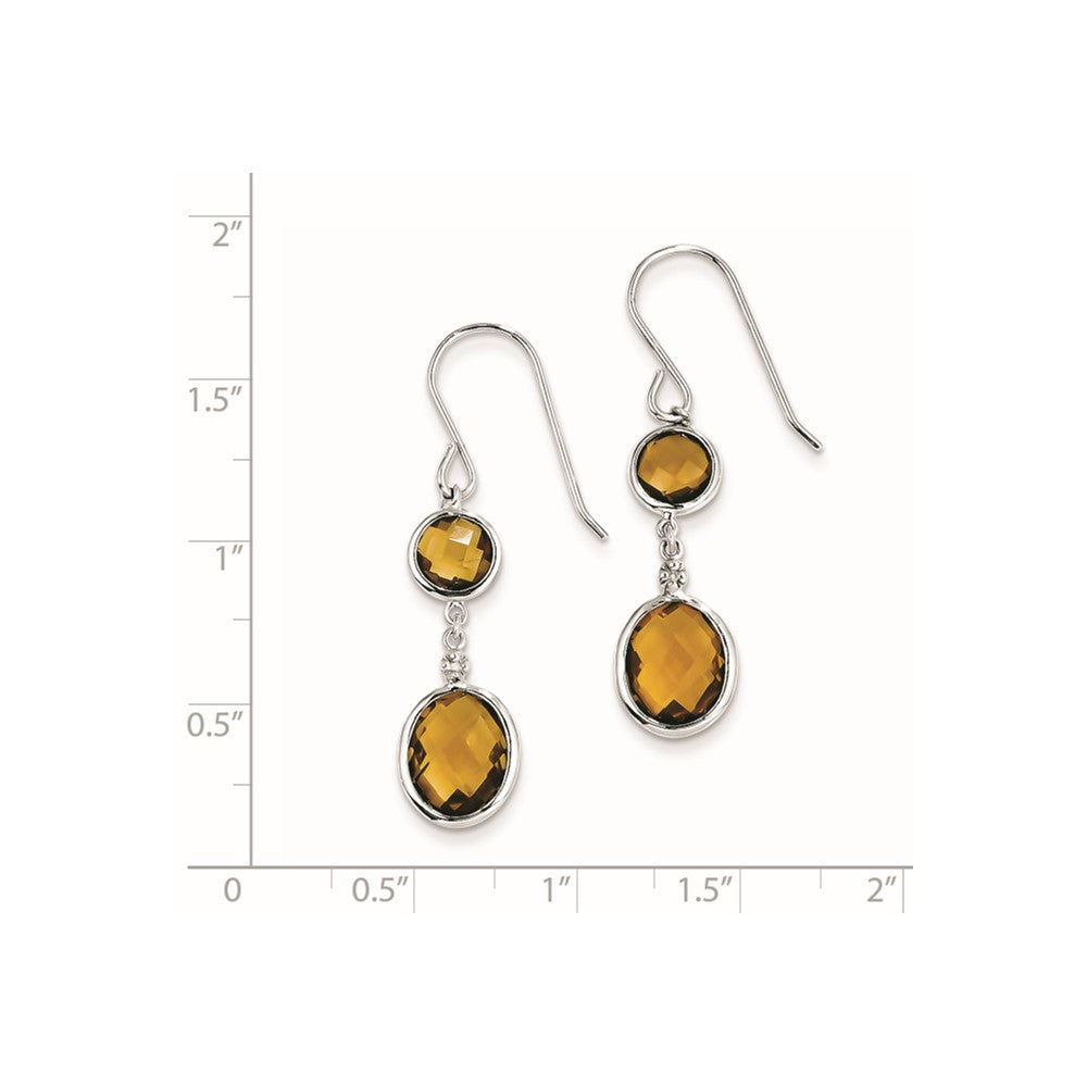Sterling Silver Rhodium Plated Diamond Whiskey Quartz Earrings